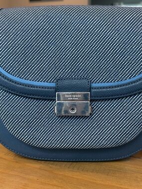 kate spade Navy and White Dot Textured Crossbody with Leather Trim